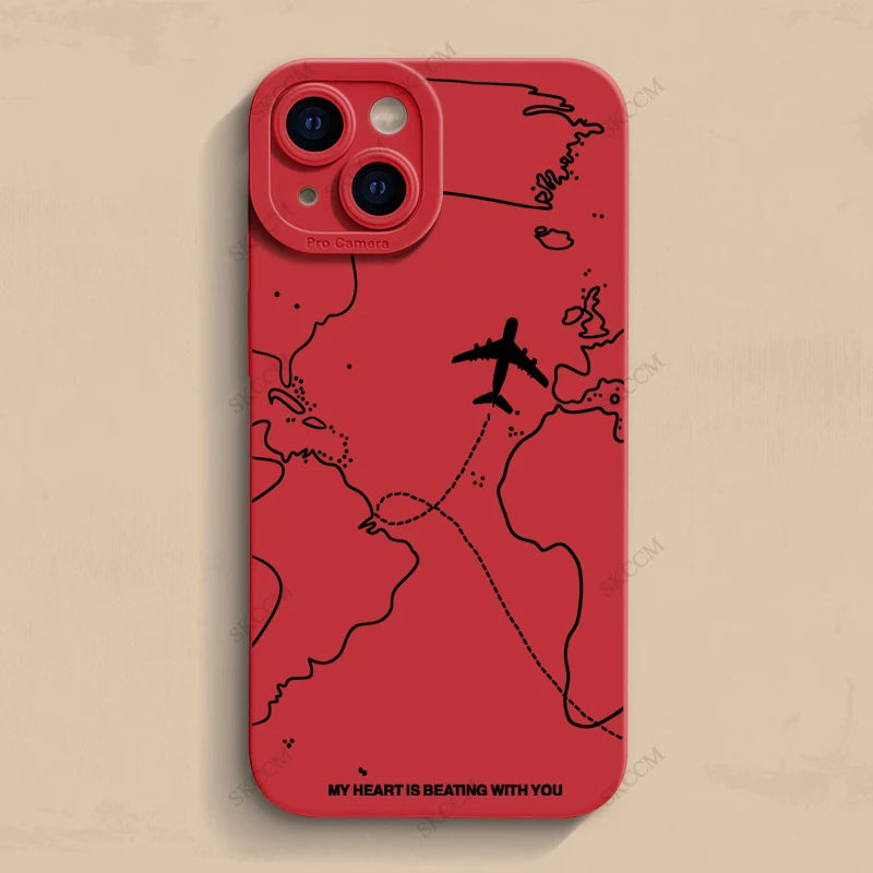 Travel- inspired Airplane Route Design Phone Case For iPhone 15 14 13 12 11 Pro Max  Soft Silicone Cover