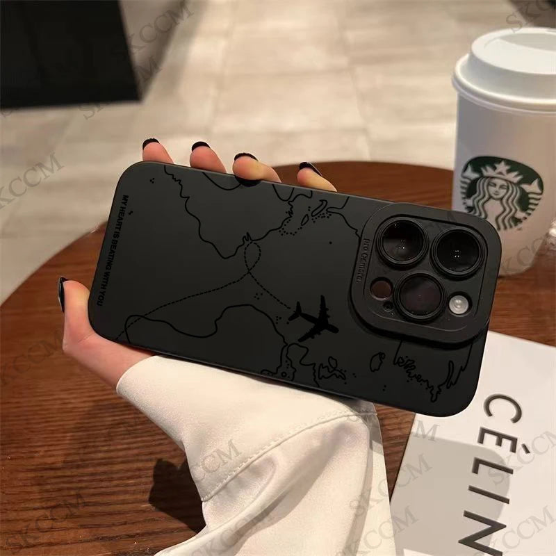 Travel- inspired Airplane Route Design Phone Case For iPhone 15 14 13 12 11 Pro Max  Soft Silicone Cover